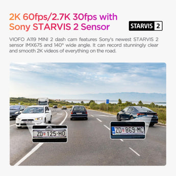 Viofo A119 Mini 2 Dash Cam Front 1 Channel 2K Quad HD 5MP Starvis 2 GPS Camera - CEN