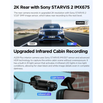 Viofo A229 Plus 3CH Dash Cam 2K Front & Rear Starvis 2 GPS WIFI HDR Taxi Camera - CEN